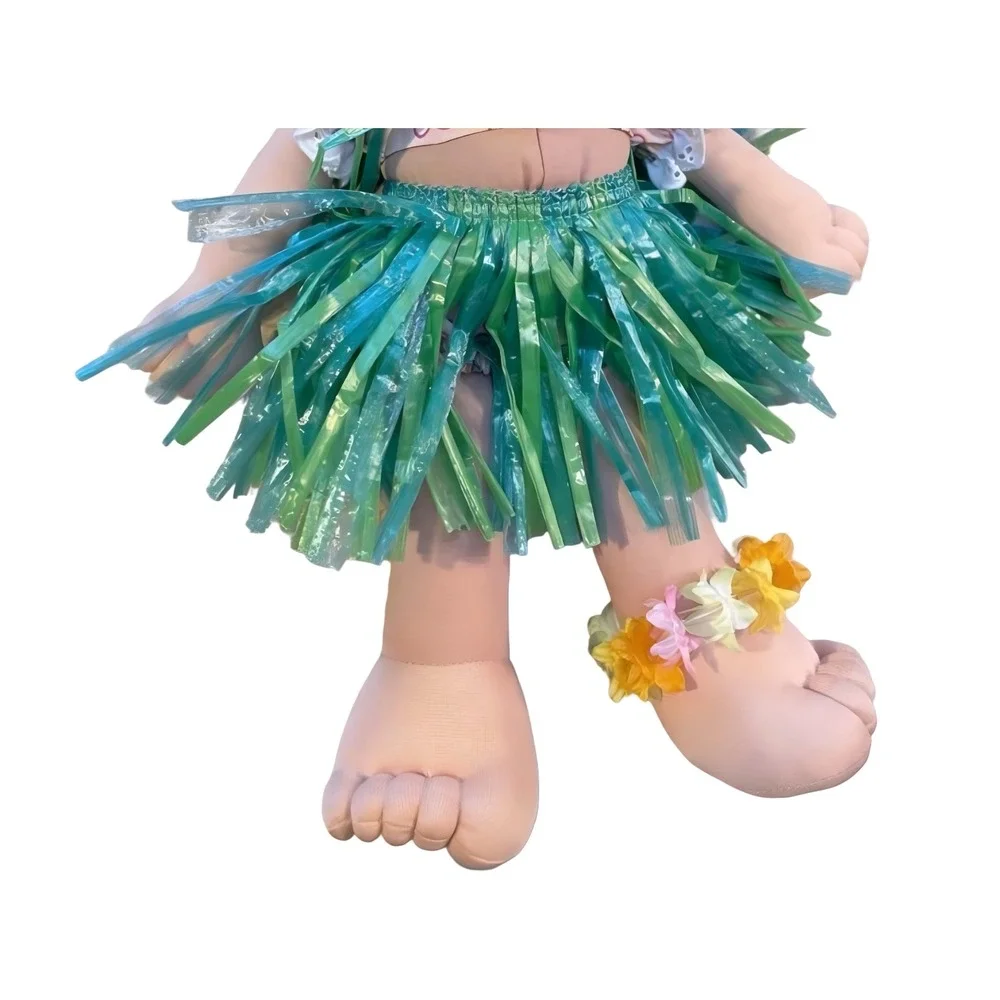 Precious Moments Hawaiian Hula Girl Plush Doll Vtg 1980s Curly Hair‎ Lei Skirt